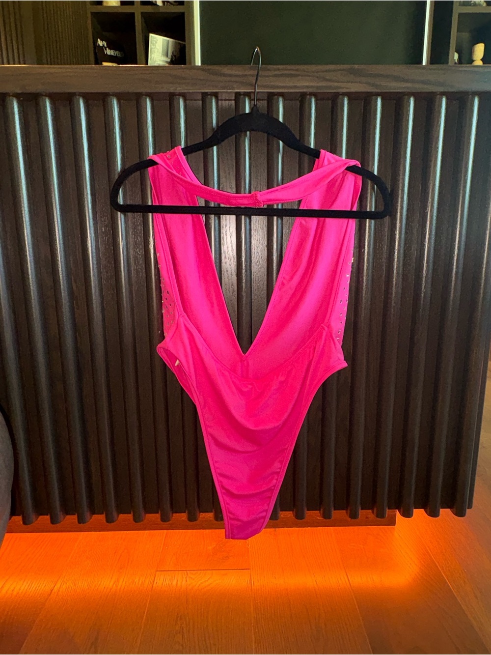 Studded Hot Pink Deep V Sleeveless Bodysuit - Picture 4 of 8